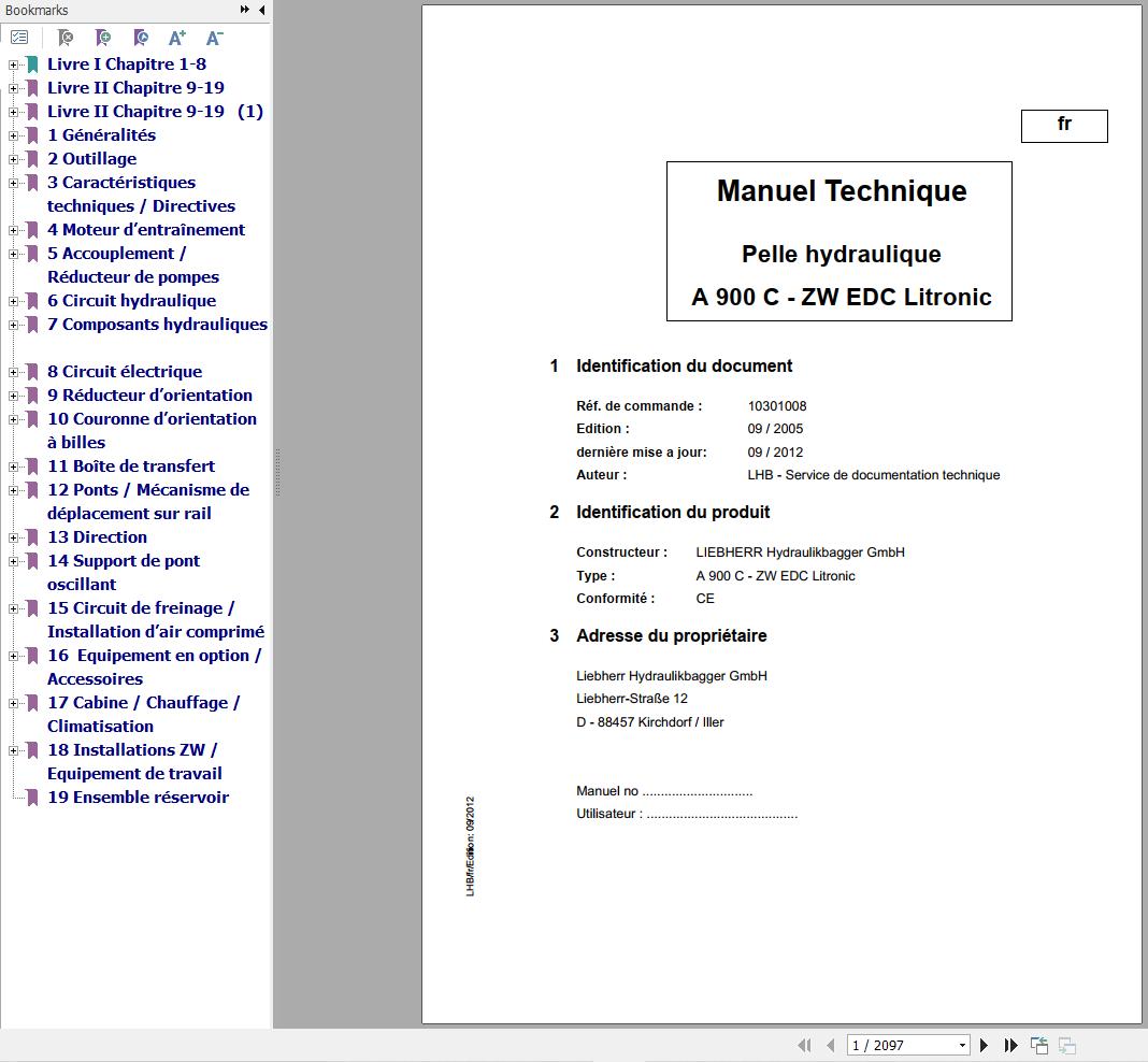 Liebherr Hydraulic Excavator A900C ZW EDC Litronic Technical Manual FR 1