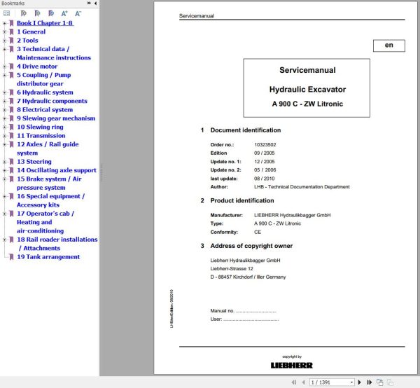 Liebherr Hydraulic Excavator A900C ZW Litronic Service Manual 1
