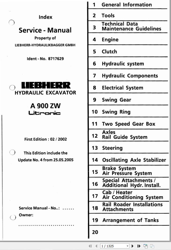 Liebherr Hydraulic Excavator A900ZW Litronic Service Manual 1