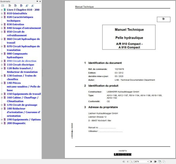 Liebherr Hydraulic Excavator A910 Compact A918 Compact Technical Manual FR 1