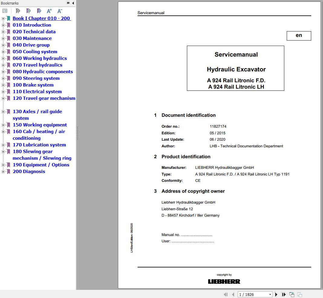 Liebherr Hydraulic Excavator A924 Rail Litronic F.D. LH Service Manual 1