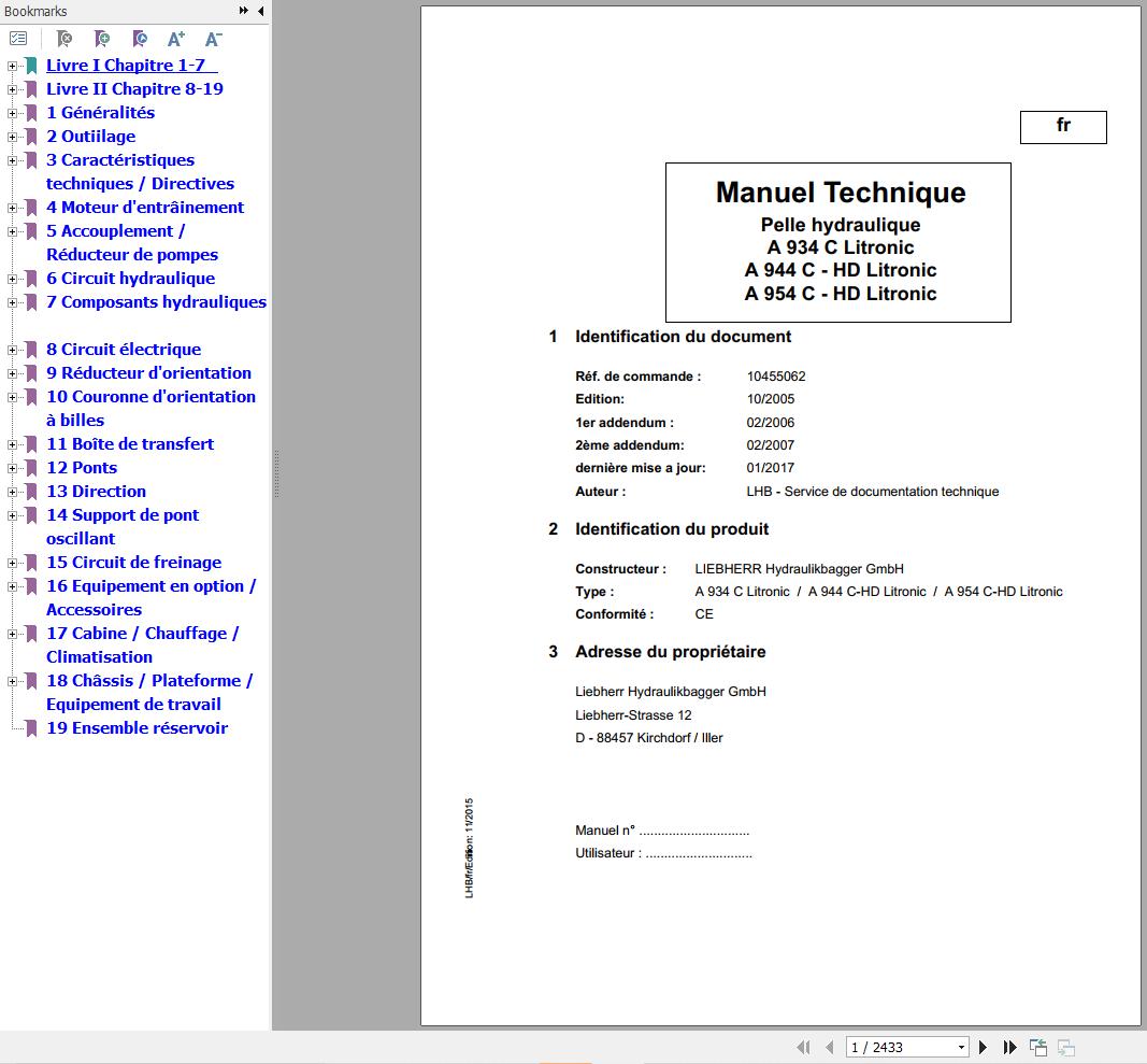 Liebherr Hydraulic Excavator A934C A944C HD A954C HD Litronic Technical Manual FR 1
