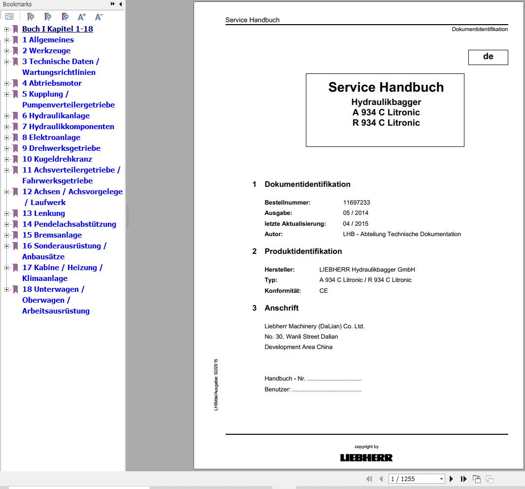 Liebherr Hydraulic Excavator A934C R934C Litronic Service Manual DE 1