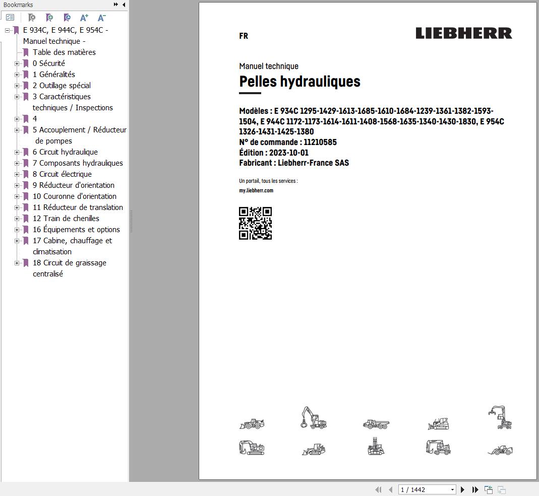 Liebherr Hydraulic Excavator E934C E944C E954C Technical Manual FR 1
