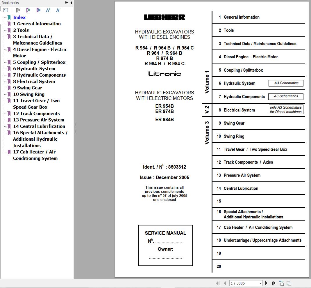 Liebherr Hydraulic Excavator R954 R984C Service Manual 1