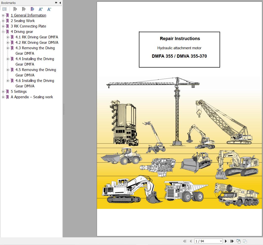 Liebherr Hydraulic Motor DMFA355 DMVA355 to DMVA370 Repair Manual 10140739 1