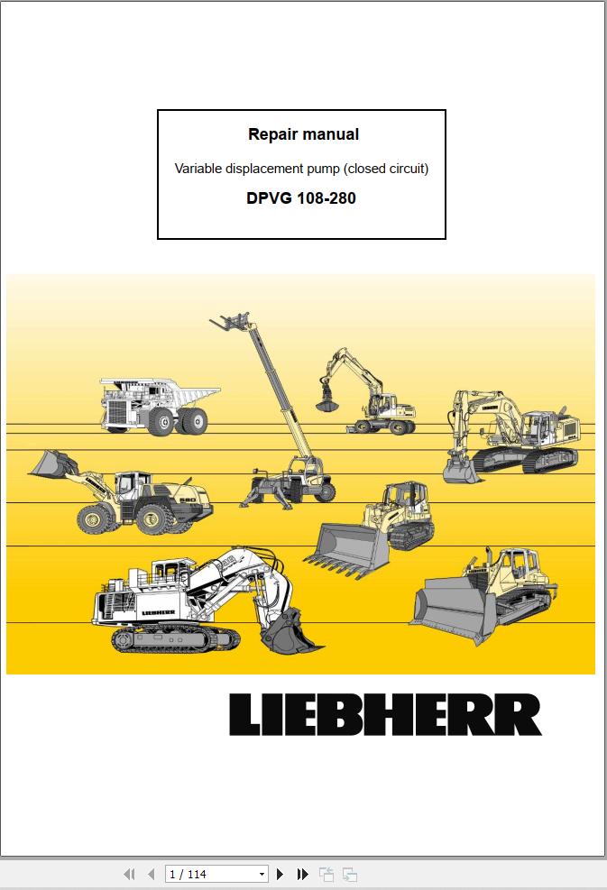 Liebherr Hydraulic Pump DPVG108 280 Repair Manual 10142956 1