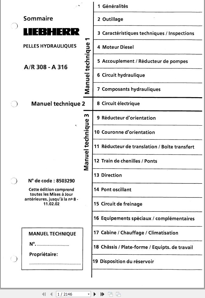 Liebherr Hydraulic Shovels A308 R308 A316 Technical Manual FR 1