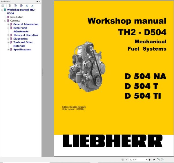 Liebherr Mechanical Fuel Systems TH2 D504 Workshop Manual 10035864 1