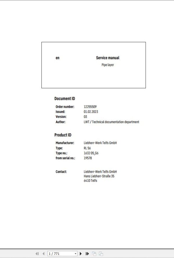 Liebherr Pipe Layer RL56 1632 05 G6 Service Manual 1