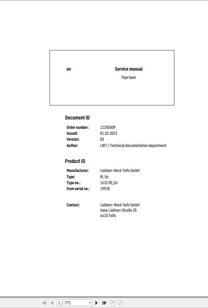 Liebherr Pipe Layer RL56 1632 05 G6 Service Manual 1