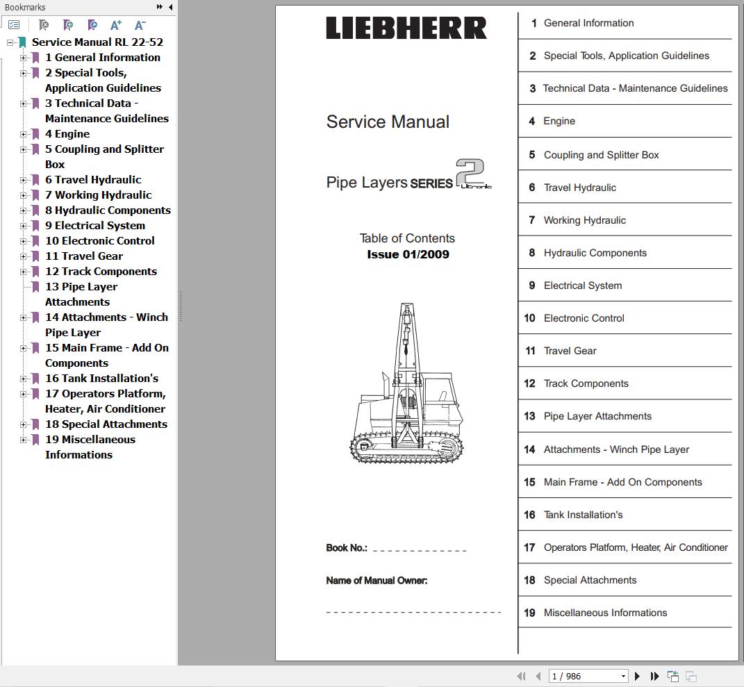 Liebherr Pipe Layers RL422 RL22B RL42B RL52 Service Manual 1
