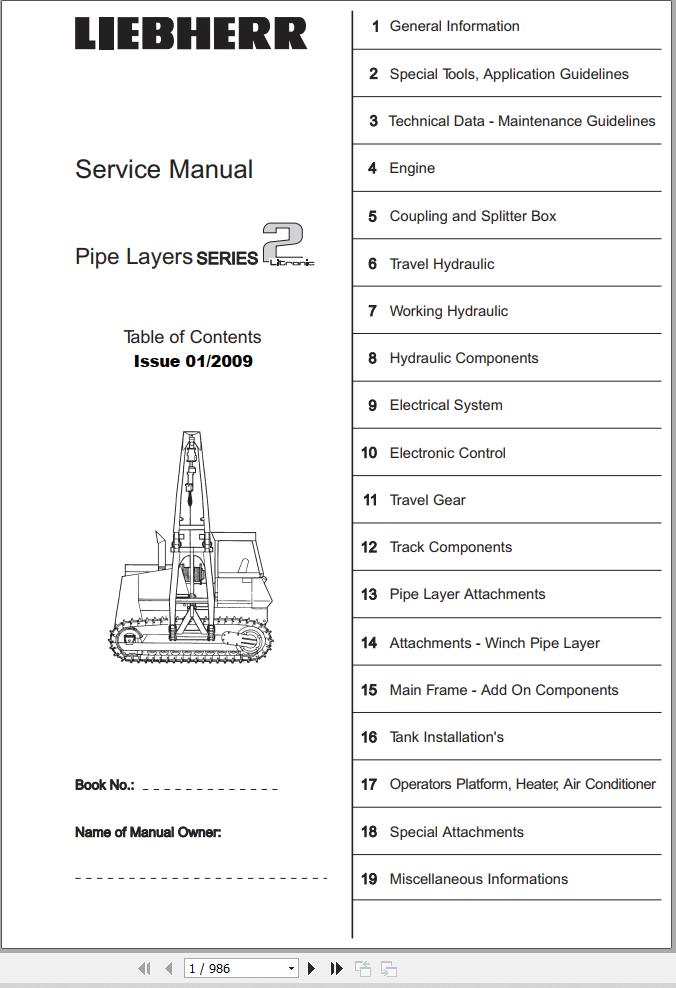 Liebherr Pipe Layers RL422 RL22B RL42B RL52 Service Manual 2009 1