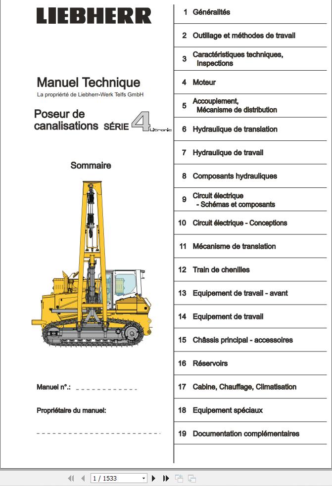 Liebherr Pipe Layers RL44 RL54 RL64 Technical Manual FR 1