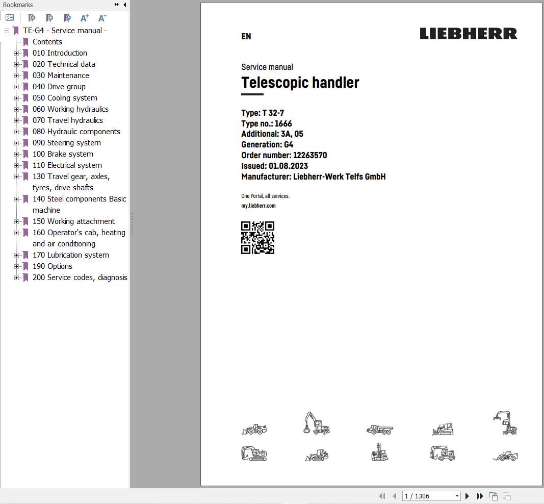 Liebherr Telescopic Handler T32 7 1666 3A Service Manual 12263570 2023 1