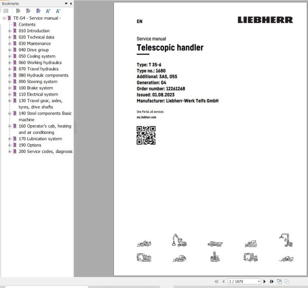 Liebherr Telescopic Handler T35 6 1680 3AS Service Manual 12261268 2023 1