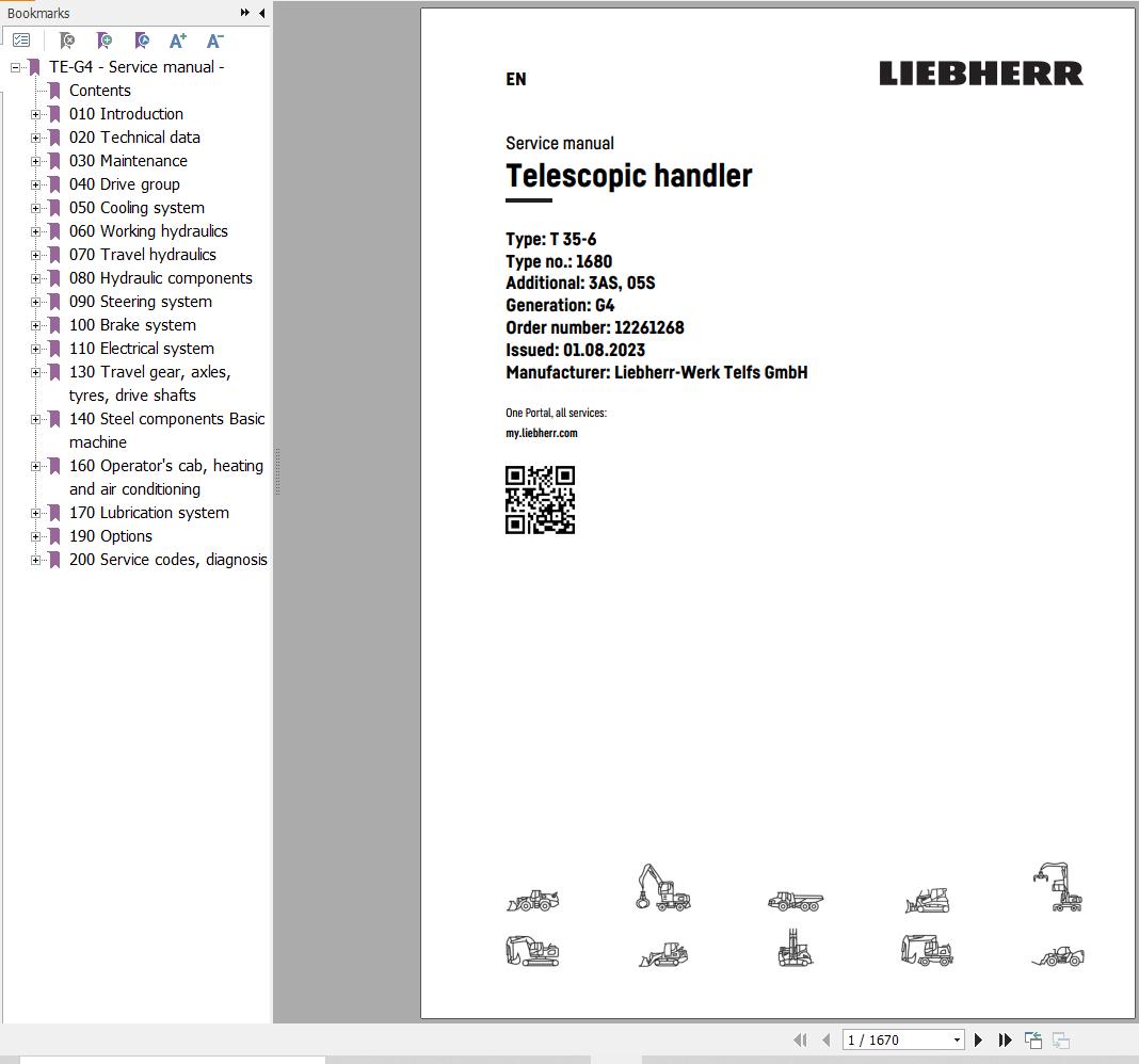 Liebherr Telescopic Handler T35 6 1680 3AS Service Manual 12261268 2023 1
