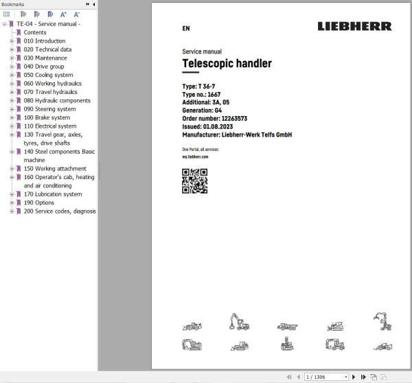 Liebherr Telescopic Handler T36 7 1667 3A Service Manual 12263573 2023 1