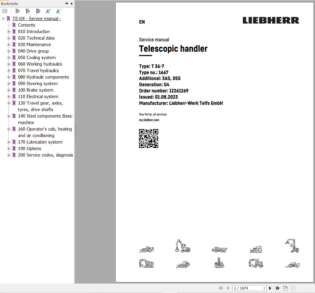 Liebherr Telescopic Handler T36 7 1667 3AS Service Manual 12261269 2023 1