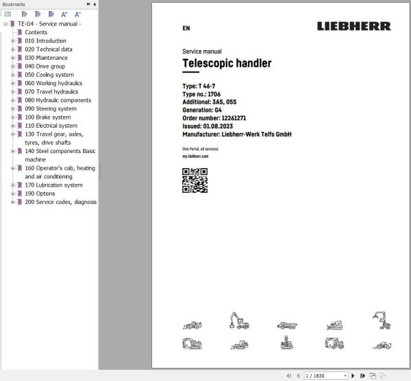 Liebherr Telescopic Handler T46 7 1706 3AS Service Manual 12261271 2023 1