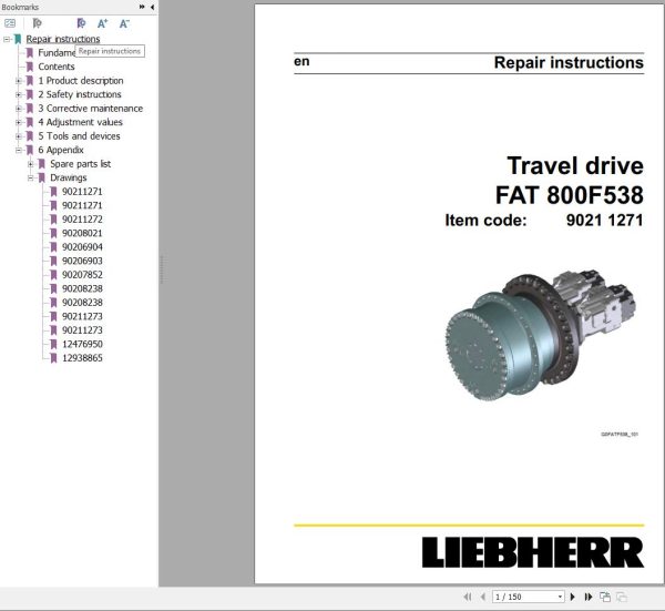 Liebherr Travel Drive FAT0800F538 Repair Instructions Manual 90211271 1