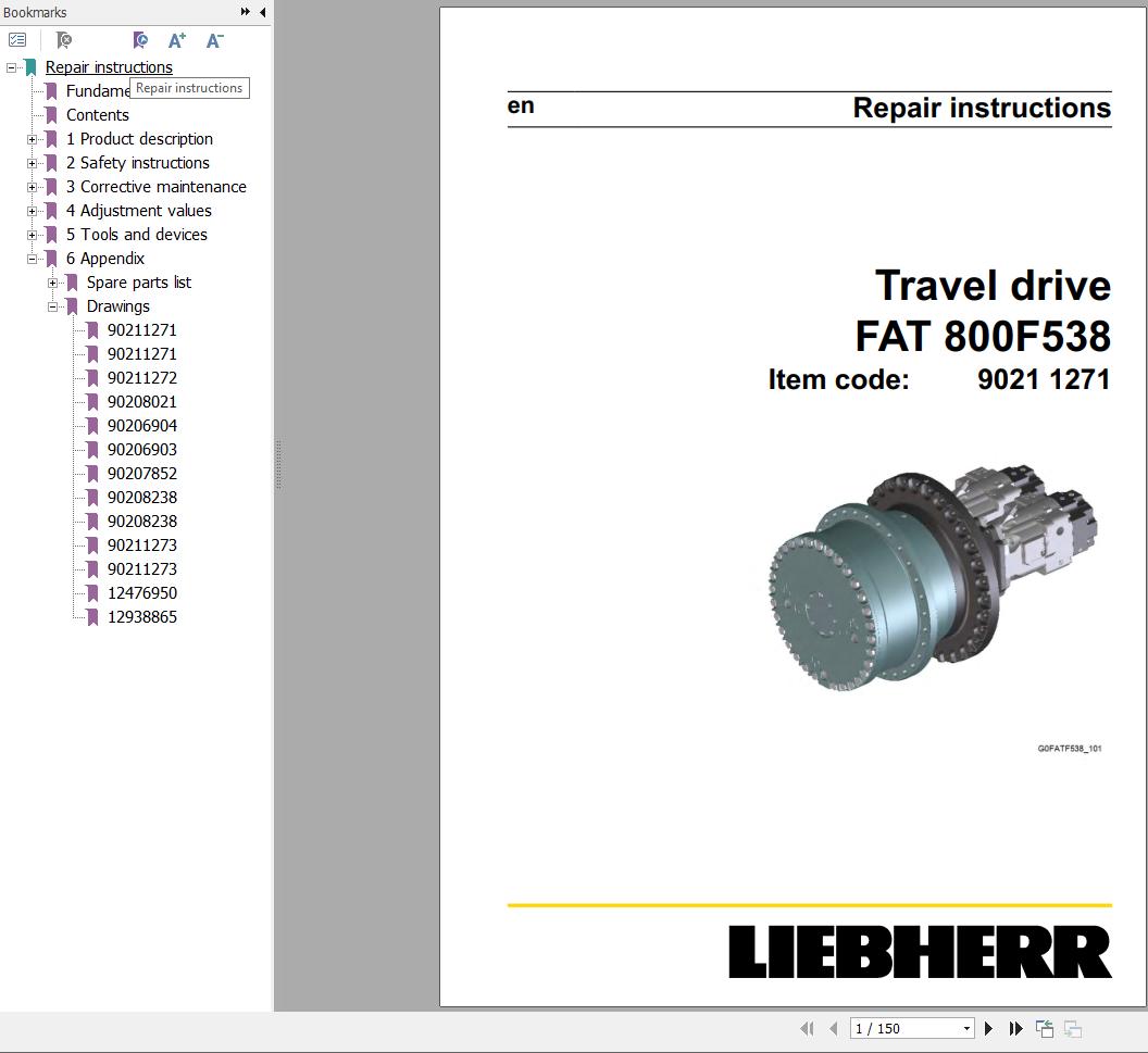 Liebherr Travel Drive FAT0800F538 Repair Instructions Manual 90211271 1