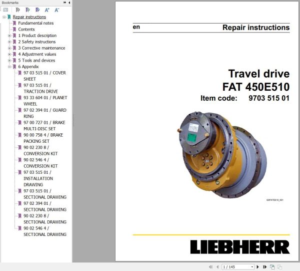 Liebherr Travel Drive FAT450E510 Repair Instructions Manual 970351501 1