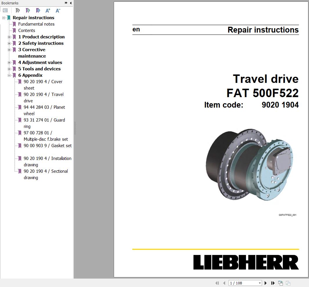 Liebherr Travel Drive FAT500F522 Repair Instructions Manual 90201904 1