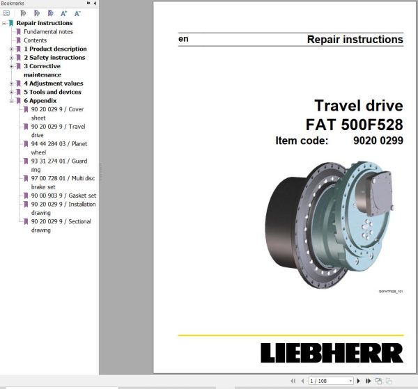 Liebherr Travel Drive FAT500F528 Repair Instructions Manual 90200299 1