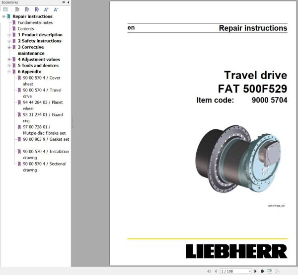 Liebherr Travel Drive FAT500F529 Repair Instructions Manual 90005704 1
