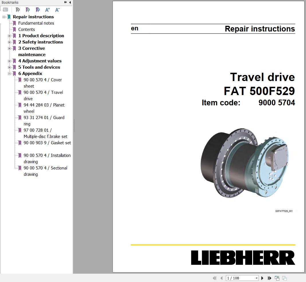 Liebherr Travel Drive FAT500F529 Repair Instructions Manual 90005704 1