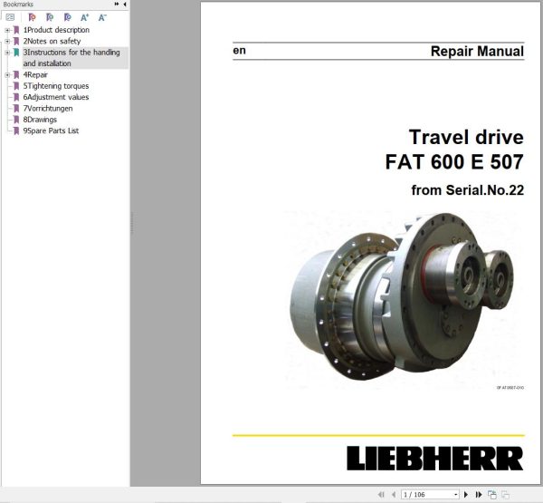 Liebherr Travel Drive FAT600E507 Repair Instructions Manual 969012301 1