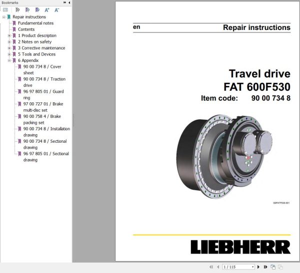 Liebherr Travel Drive FAT600F530 Repair Instructions Manual 90007348 1