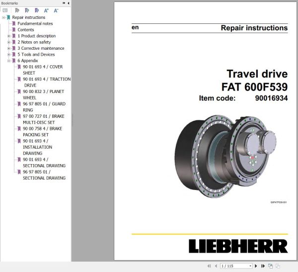 Liebherr Travel Drive FAT600F539 Repair Instructions Manual 90016934 1