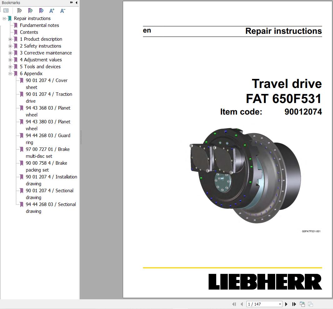 Liebherr Travel Drive FAT650F531 Repair Instructions Manual 90012074 1