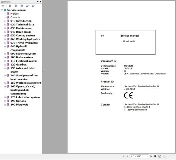 Liebherr Wheel Loader L506 1258 Service Manual 11632018 1