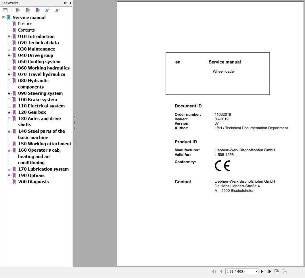 Liebherr Wheel Loader L506 1258 Service Manual 11632018 1