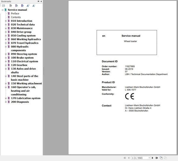 Liebherr Wheel Loader L506 1577 Service Manual 11827669 1