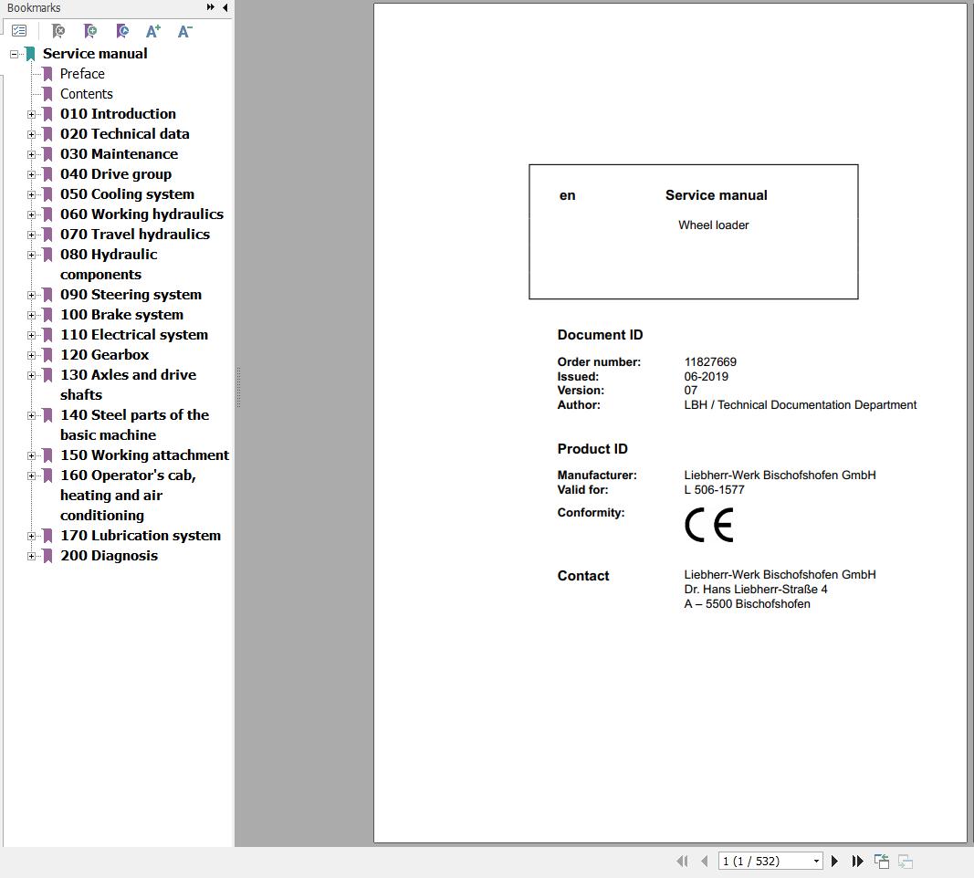 Liebherr Wheel Loader L506 1577 Service Manual 11827669 1