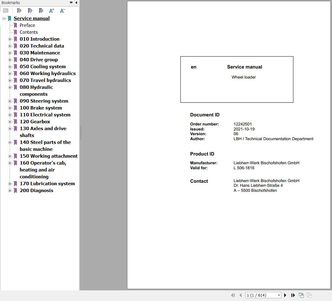 Liebherr Wheel Loader L506 1816 Service Manual 12242501 1