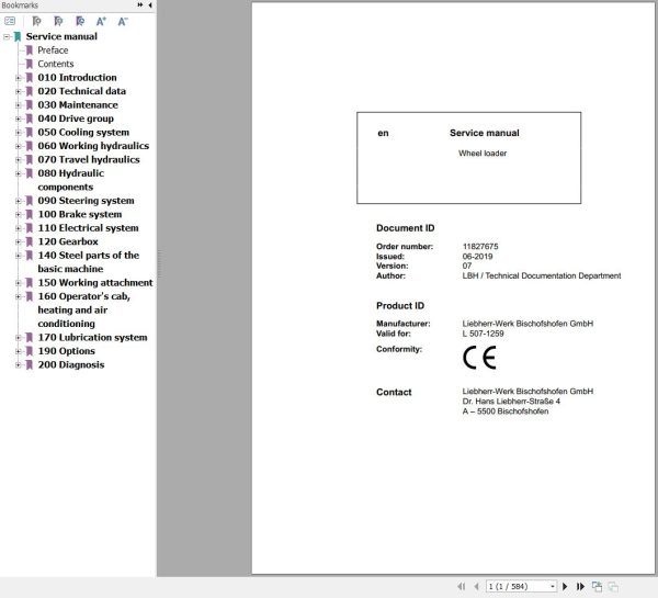 Liebherr Wheel Loader L507 1259 Service Manual 11827675 1