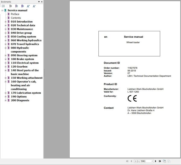 Liebherr Wheel Loader L507 1260 Service Manual 11827678 1