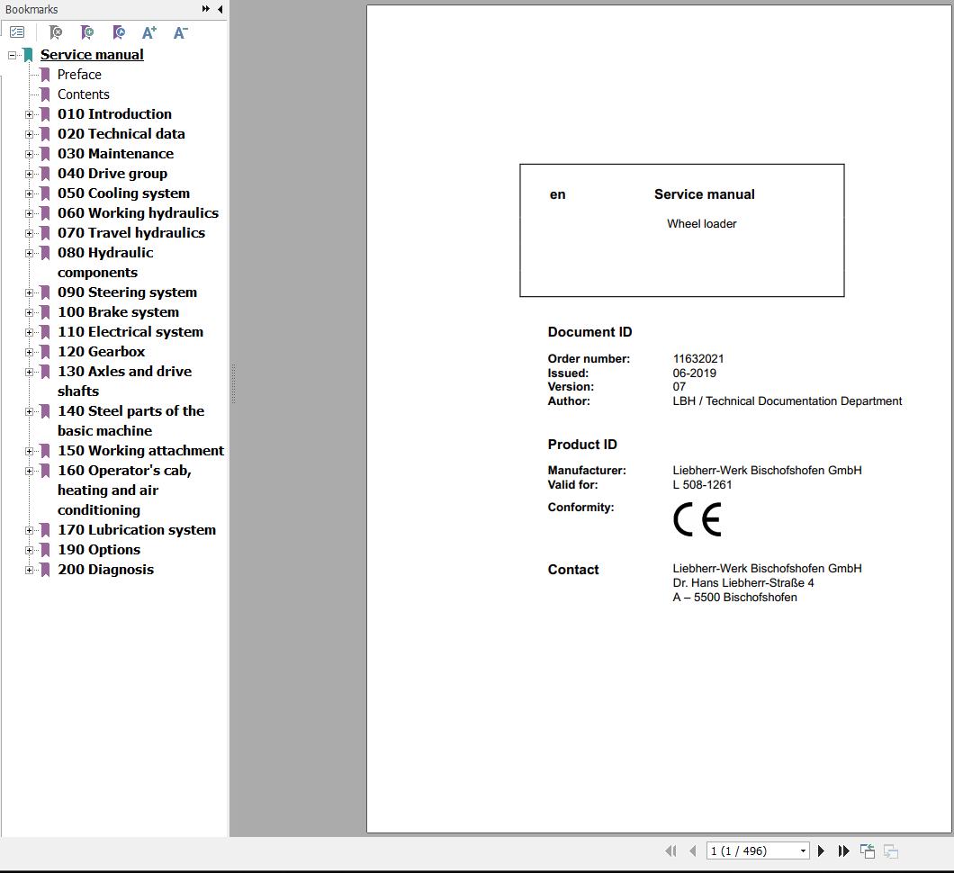 Liebherr Wheel Loader L508 1261 Service Manual 11632021 1
