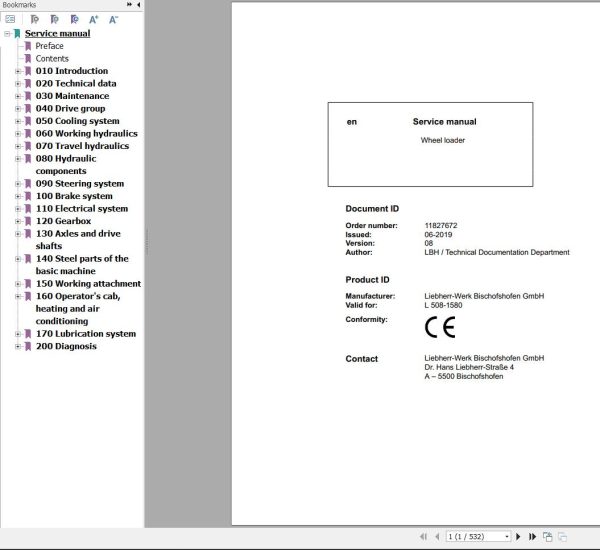Liebherr Wheel Loader L508 1580 Service Manual 11827672 1