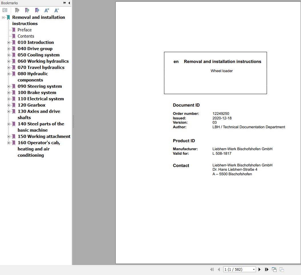 Liebherr Wheel Loader L508 1817 Removal And Installation Instructions 12249250 1