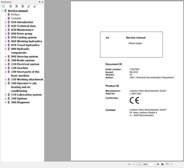 Liebherr Wheel Loader L509 1262 Service Manual 11827681 1