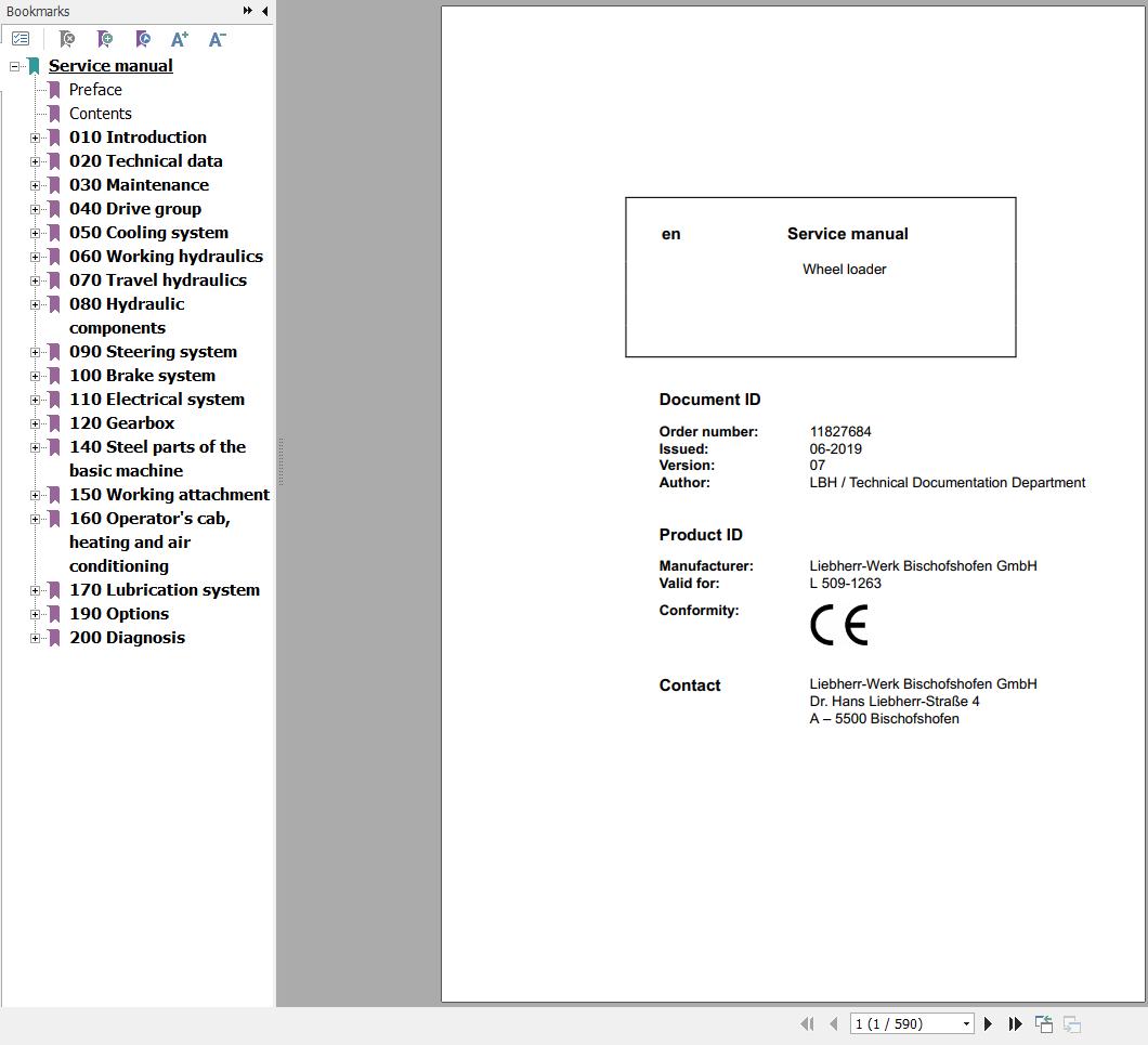 Liebherr Wheel Loader L509 1263 Service Manual 11827681 1