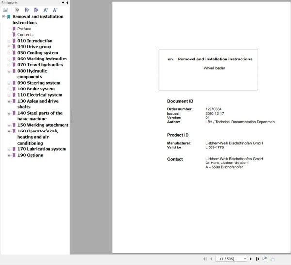 Liebherr Wheel Loader L509 1778 Removal And Installation Instructions 12270384 1