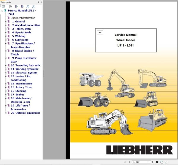 Liebherr Wheel Loader L511 L521 L531 L541 Service Manual 8719106 1