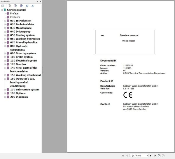 Liebherr Wheel Loader L514 1265 Service Manual 11632026 1